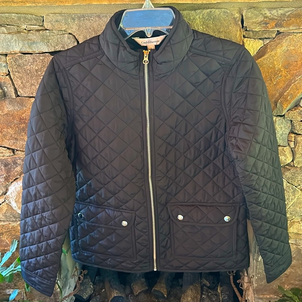 Quilted Black Lightweight Jacket;Size Small;Zipper Front; 2 Front & Side Pockets